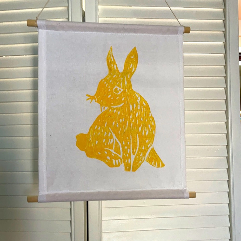 Original Handmade Rabbit Wodblock Print Hanging Art - Picture 2 of 4